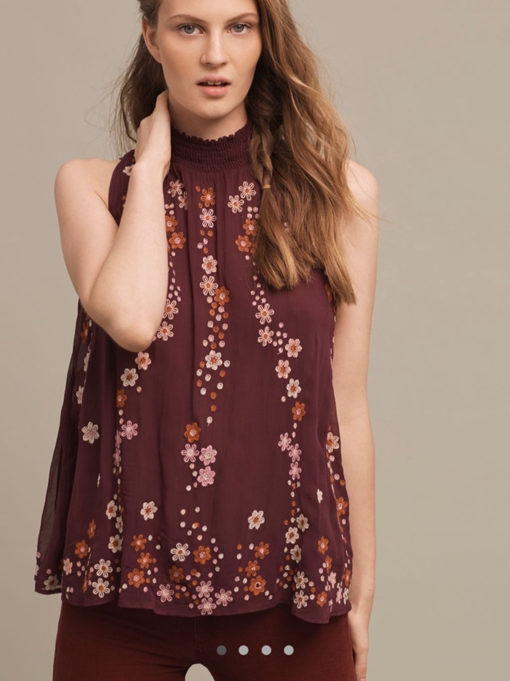 Anthropologie Floreat Daisy Chain Embroidered Mock-Neck Sleeveless Top Women’s M